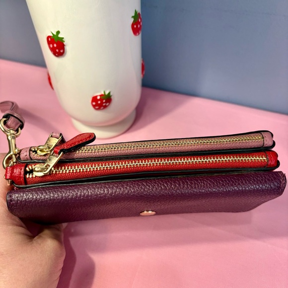 Coach Elegant Purple Pink Red Triple Wristlet Pebble Leather - Picture 7 of 10